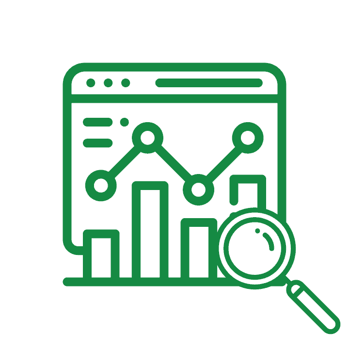 a gif of magnifying glass moving across a bar chart, representing globalmeet's webcast event analytics