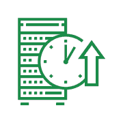 animated gif showing a ticking clock in front of a server bank with an arrow