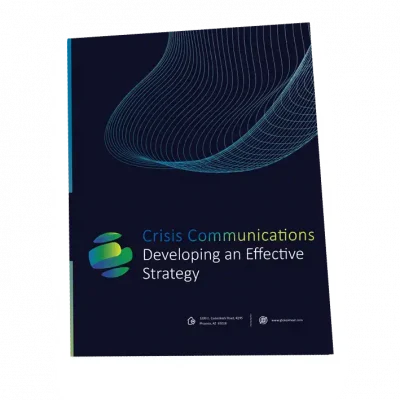 mock up image promoting globalmeet's crisis communications developing an effective strategy e-book