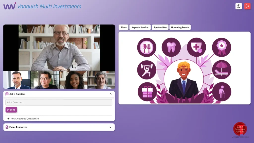 a mock up image of a open enrollments benefits fair being hosted on globalmeet's virtual event platform