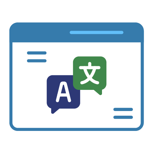 illustration of two speech bubbles one with the English A-letter and the other with the Chinese A-letter on top of a computer screen to represent GlobalMeet's real time audio translation capabilities