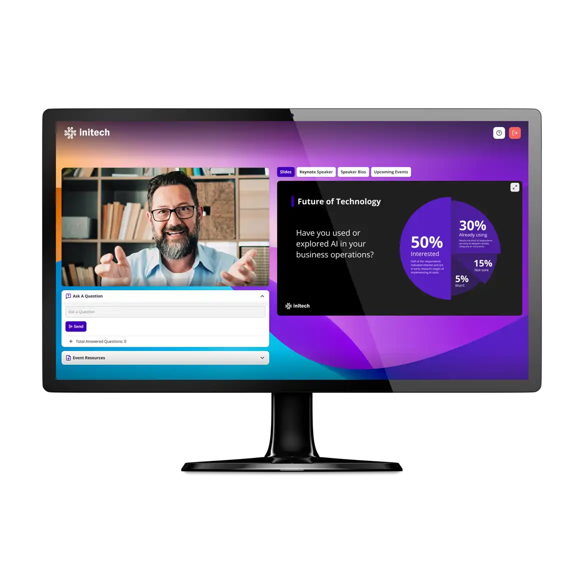 Image of computer monitor showing a mockup of GlobalMeet's webcasting player page