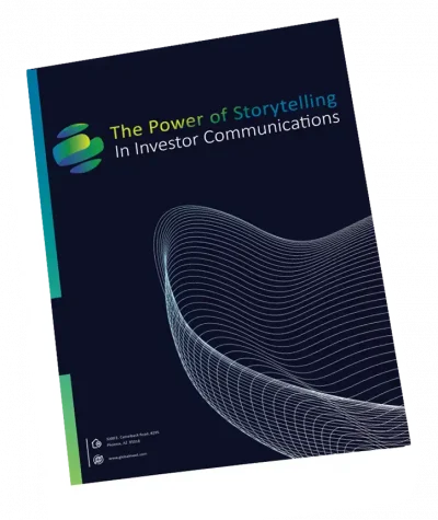 mock up image promoting globalmeet's the power of storytelling in investor communications e-book