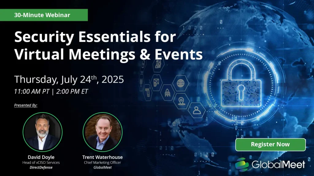 graphic promoting Security Essentials for Virtual Meetings & Events 30 minute webinar