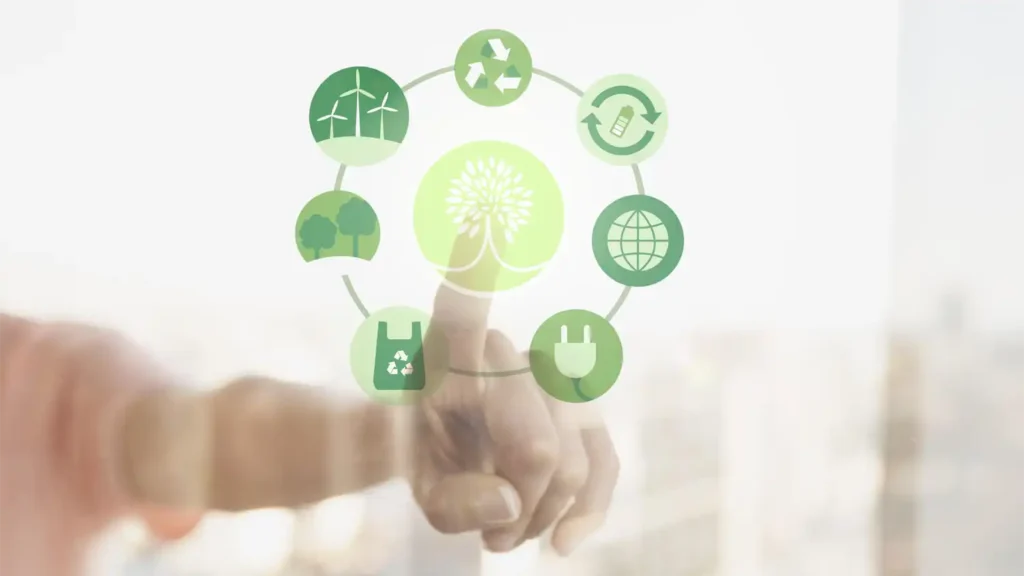 an image of a person pointing at a graphic showcasing a variety of sustainable event planning options